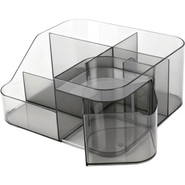 BQAN Clear Acrylic Desk Organizer with Swivel Drawer Drill and Brush Holder Desktop Manicure Tool Storage for Nail Tech Makeup Skin Care (Black) - Professional Salon or Home White / 회전 서랍 드릴 및 브러시 홀더 네일 테크 메이크업 스킨 케어(블랙)를 위한 데스크톱 매니큐어 도구 보관함이 있는 BQAN 투명 아크릴 데스크 정리함 - 전문 살롱 또는 가정용 White
