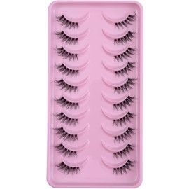 Eyelashes Natural Look 10 Pairs Transparent Band Eyelash Wispies Eyelashes 3D Fake Lashes Small Face Eyelashes 100% Handmade Lashes Soft Reusable Eye Lash (QAT25P)