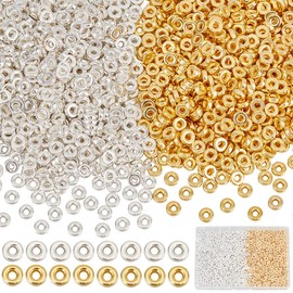 SOFPLATE 1 Box 1500Pcs 6mm Flat Round Silver Spacer Beads Gold Disc Beads Bulk 2mm Hole Plastic Rondelle Flat Round Bead Spacers for Bracelets Necklaces Earrings Jewelry Making Slider Stopper Beads