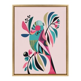 Kate and Laurel Sylvie Parakeet Framed Canvas Wall Art by Rachel Lee, 18x24 Gold, Abstract Wall Decor