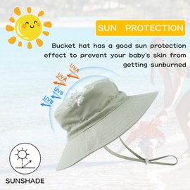 PEECABE Baby Sun Hat Summer Sun Protection Toddler Bucket Hat Wide Brim Adjustable Chin-Strap Beach Cap (0-6 Months,Sage Green)