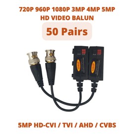 Evertech 50 Pairs 5MP Passive HD BNC Video Balun Transceiver Transmitter AHD/TVI/CVI/CVBS Cable Connectors for 720P/960P/1080P/3MP/5MP CCTV Security Cameras