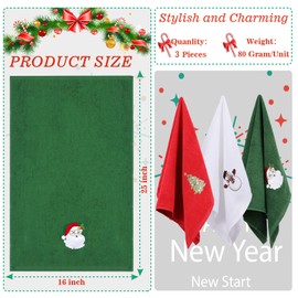 BYAWAY Christmas Hand Towels - Decorative Set, 25" x 16", Holiday Decor, 100% Cotton Towel Gift Set (Green, White, Red)
