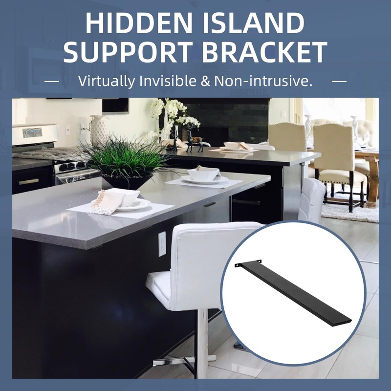 Hidden Island Countertop Support Bracket, Solid Heavy Duty Floating Shelf
