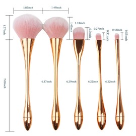 WOKOTO 5pcs Gold Nail Dust Brushes For Acrylic Nails Art Cleaning Brushes Kit Hourglass-Shaped Makeup Brushes Highlighter Brush Loose Powder Eyeshadow Foundation Blush Brushes Dust Nail Brushes Set