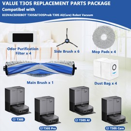 21 Pack T30S Robot Replacement Parts for ECOVACS DEEBOT T30S T30S AI T30S Pro T30S Care Robot Vacuum Accessories Kit, Includes 1 V-Shaped Brush, 4 Hepa Filters, 4 Mop Pads, 6 Side Brush, 6 Dust Bags