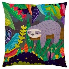 The Beach Stop Jungle Rainforest Sloth Bear Colourful Scatter Cushion Cover | Unique Design | Boys & Girls Bedroom Decor | Gift Idea for Animal Lovers | 45x45cm 18x18” | Jungle Sloth