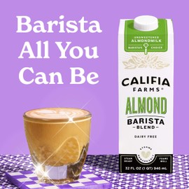 Califia Farms - Unsweetened Almond Barista Blend Almond Milk, 32 Oz (Pack Of 6), Shelf Stable, Dairy Free, Plant Based, Vegan, Gluten Free, Non GMO, Sugar Free, Milk Frother, Creamer