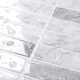 FunStick Grey White Marble Subway Tile Peel and Stick Backsplash for Kitchen Backsplash Tiles Peel and Stick Wall Tile Stickers for Bathroom Shower Waterproof Stick on Backsplash Tiles 12"x12" 5-Sheet