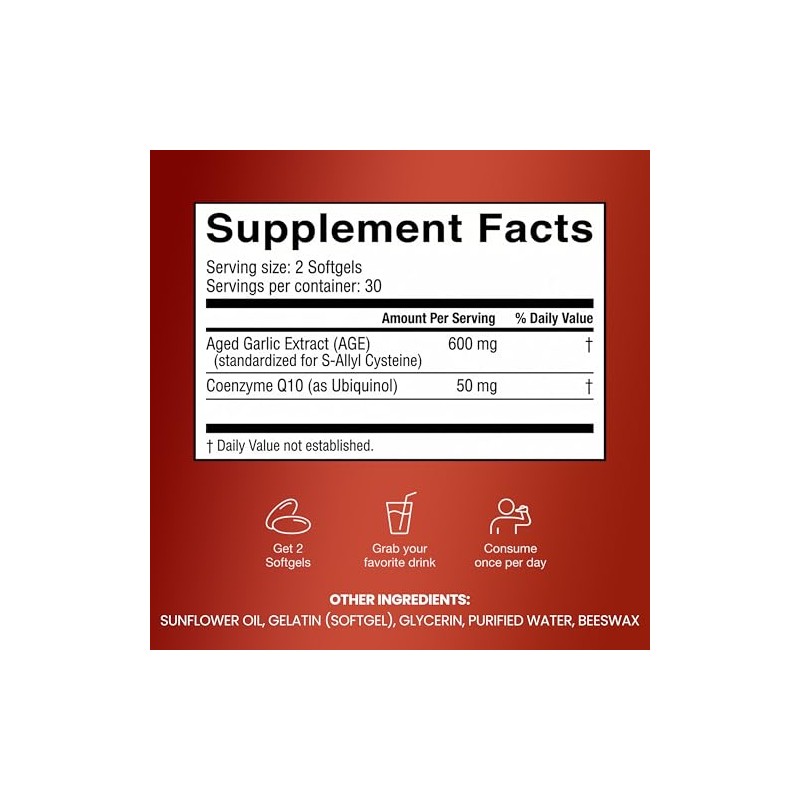Odorless Aged Garlic Extract 600mg Softgels with CoQ10