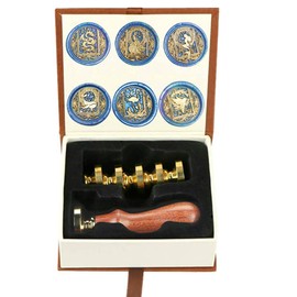Wax Seal Stamp, Animal Wax Seal Stamp Set with 6 PCS Removable Brass Heads and 1 Wooden Handle, Dragon Mermaid Peacock Wax Seal Stamp Kit for Wedding Invitation Envelopes Decoration
