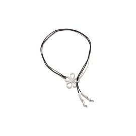 Bohemian Jewelry Gifts for Women, Exaggerated Silver Hollowed Flower Choker Necklace, Chunky Metal Beads, Velvet Clavicle Necklace (Lariat)