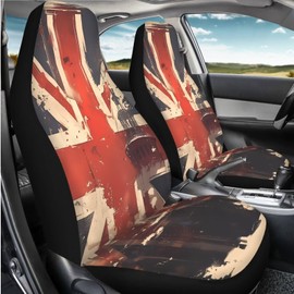 Uskorhein 11 Set UK Flag Front Seat Car Seat Covers, Union Jack Vehicles Cup Holder Coasters Steering Wheel Cover, Watercolor Retro Flags Sun Protection Arm Sleeves