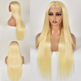 Alididi 32inch 613 Lace Front Wig Human Hair 5x5 Glueless Wigs Human Hair 180% Density Blonde Wig Human Hair Pre Cut Lace And Pre Plucked (5x5 Straight 613 Wig)