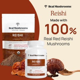 Real Mushrooms Reishi Mushroom Capsules - Handpicked Organic Mushroom Extracts - Red Reishi for Tranquil Daily Wellness with Verified Beta Glucans Vegan, Non-GMO, No Grain Fillers, 90 ct