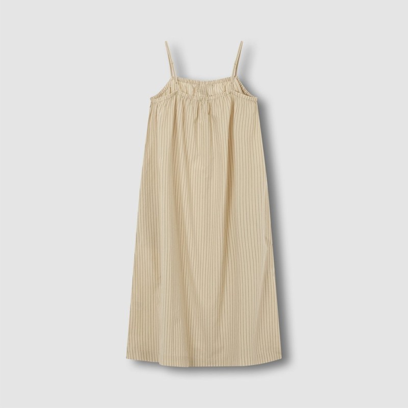 JAJU [JAJU] Women's Cotton Stripe Sleeveless Pajama Dress_Dark Beige