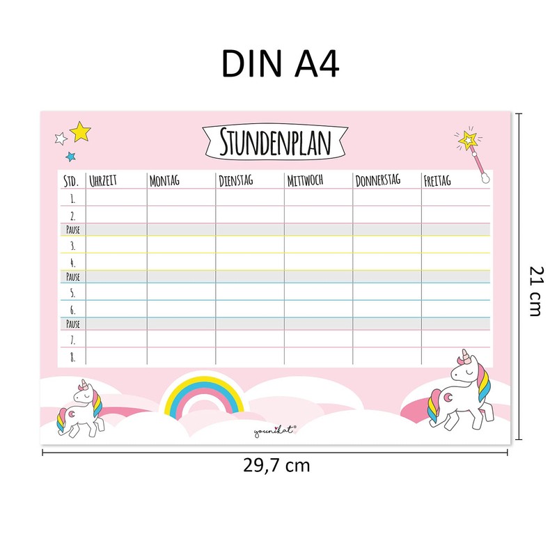 younikat Girl’s Unicorn Timetable, DIN A4, For Beginning School