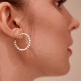 Perle Creolen für Damen Kleine Perle Creolen Hypoallergen Tropfen Ohrringe, 14K vergoldet Leichte Offene Große Kreis Runde Perlen Ohrringe Schmuck Geburtstagsgeschenk für Frauen