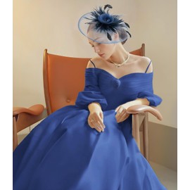 Unpifolov Fascinators Hats Flower Mesh Feathers Headband Tea Party Wedding Derby Cocktail Hair Clip Headwear for Girls and Women X-28 Navy Blue