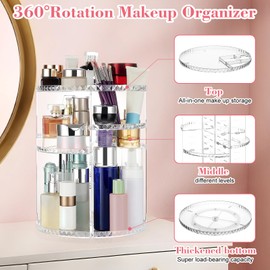 Moicainy Make Up Kosmetik Organizer, 360° Drehbarer Beauty Organizer, Multifunktionale Kosmetikaufbewahrung für Dresser Schminktisch, Bad und Schlafzimmer