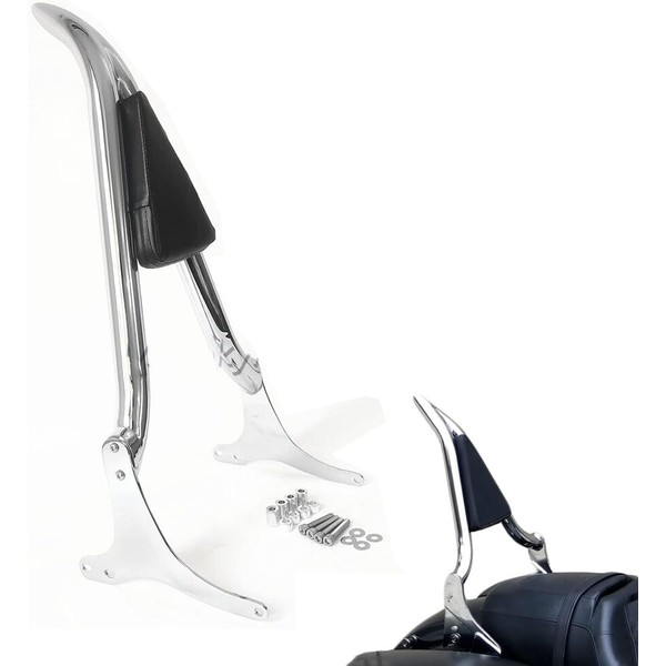 26" Chrome Sissy Bar Passenger Backrest Rear Pad Compatible for