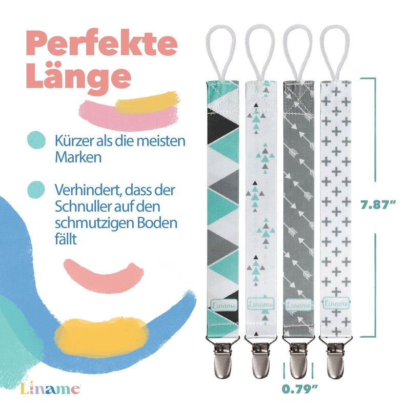 Liname Neutral Pacifier Clip with Teething Toy - 4 Pack