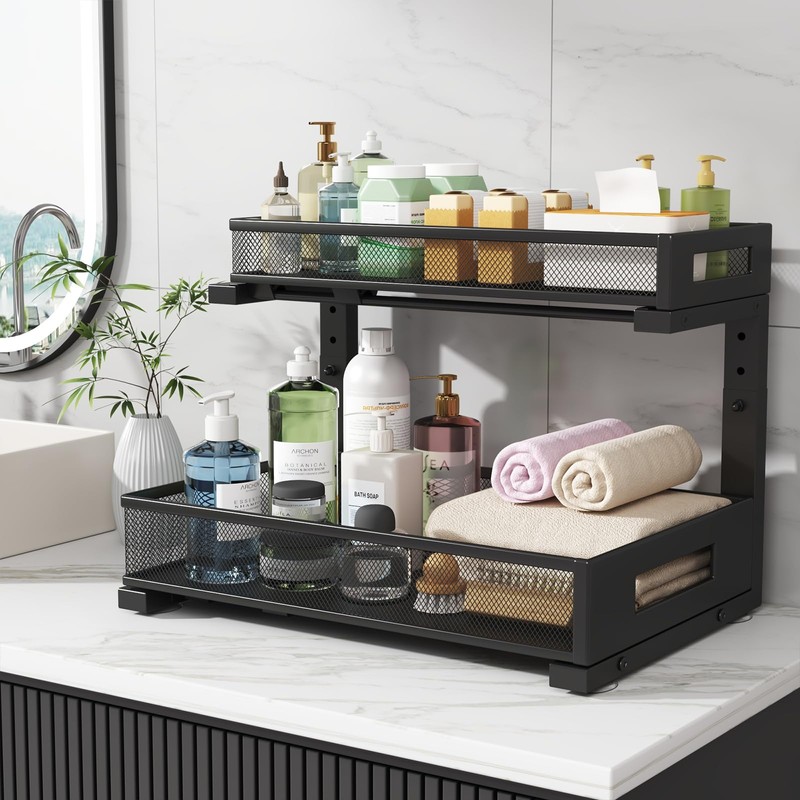 1 Pack 17IN Depth Under Sink Storage Organizer, Large 2-Tier
