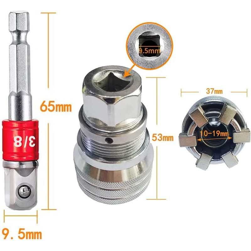 KEWAYO 10-19mm Universal Adjustable Socket, Adjustable Adapter with Connecting Rod