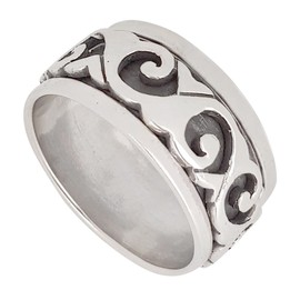 Treasure Bay Men's 925 Sterling Silver Ring, Mens Celtic Ring, Spins Stress Relief Ring Choose Yours Size (P)