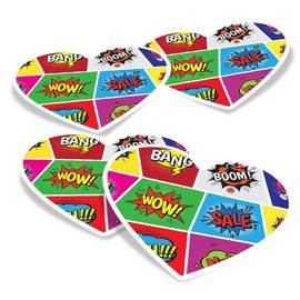 Vinyl Heart Stickers (Set of 4) 10cm - Pop Art Comic Book Fun Kids for Laptops, Tablets, Luggage, Scrap Booking, Fridges #51749