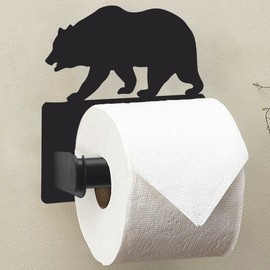 Wigag Forest Bear Toilet Paper Holder Wall Mounted, Bathroom Decorative Metal Toilet Paper Mega Roll Holder, Rustproof Matte Black Toilet Paper Roll Dispenser for Kitchen Washroom