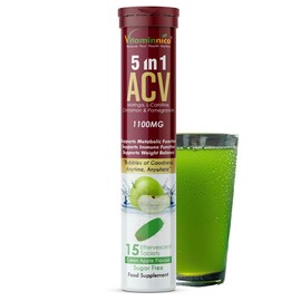 Vitaminnica ACV 5in1 Moringa Effervescent Tablets- 1100mg | Green Apple Flavor | Natural Energy & Immunity Booster with Antioxidants to Control Cravings -15 Tablets (1)
