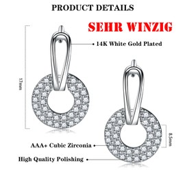 Earrings Silver 925 Hanging Hoop Earrings Silver 925 Sterling Silver Earrings Double Circle Hoop Earrings with Zirconia for Women Girls, Sterling Silver