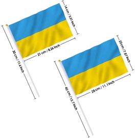 Ukraine Flag Small - AhfuLife Pack of 10/30/100 Ukraine Small Flags on Sticks with 30 cm White Pole for Parades, Patriotic Activities (14 x 21 cm, Pack of 30)