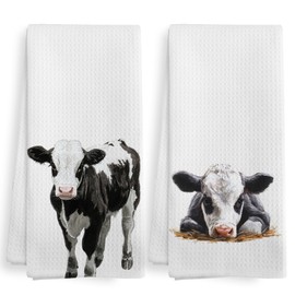 XNXLDYLH Funny Cow Kitchen Towels and Dishcloths Sets of 2, Cow Decor Stuff Gifts for Women, Woodsy Rustic Cabin Farmhouse Farm Nursery Home Decor Dish Hand Tea Towels for Bathroom Kitchen,16x24 Inch