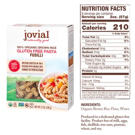 Jovial Fusilli Gluten-Free Pasta | Whole Grain Brown Rice Fusilli Pasta | Non-GMO | Lower Carb | Kosher | USDA Certified Organic | Made in Italy | 12 oz (2 Pack)