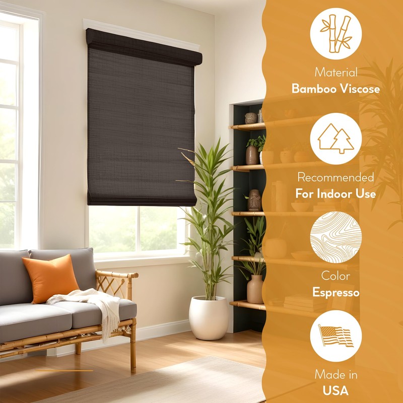 Radiance Cordless Bamboo Roman Shades for Windows - Flatweave Bamboo