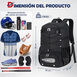 Mochila de Beisbol Bolsa de Sóftbol con compartimento para zapatos Mochila Deportiva con portacascos Mochilas para Gym para jóvenes y adultos Bolsas de Béisbol para bate, guante, softball, Negro
