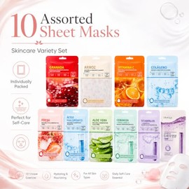 Mascarillas Faciales Coreanas Surtidas – Pack de 10 Piezas Hidratantes con Extractos Naturales – Skincare Coreano K-Beauty para Cuidado del Rostro