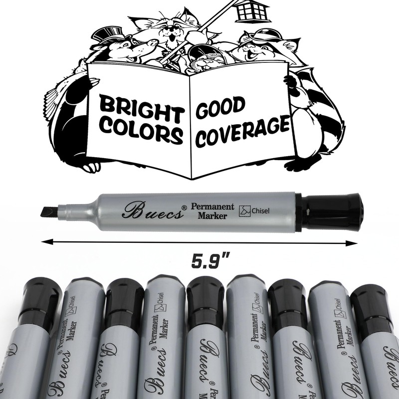 Buecs Permanent Markers, 80 Count Black Permanent Markers, Chisel tip,