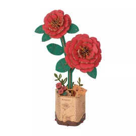 Rowood DIY Wooden Flower Bouquet Hand-Make Building Toy 3D Puzzle Birthday Gift - Red Camellia