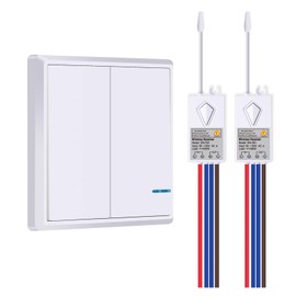 SuperInk 2-Gang Wireless Light Switch with Receiver Kit Outdoor 1900 ft Indoors 229 ft - Remote Ceiling Lamp LED Bulb - IP54 Waterproof Design (1 Switch, 2 Receiver)