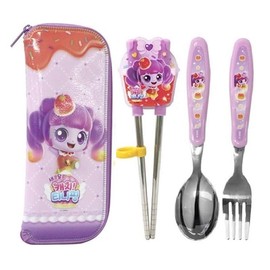 Teenieping Character Fork, Spoon, and Chopsticks Flatware Set with Case, Tableware, Training Chopsticks for Beginners with Silicone Rings (Jellyping)