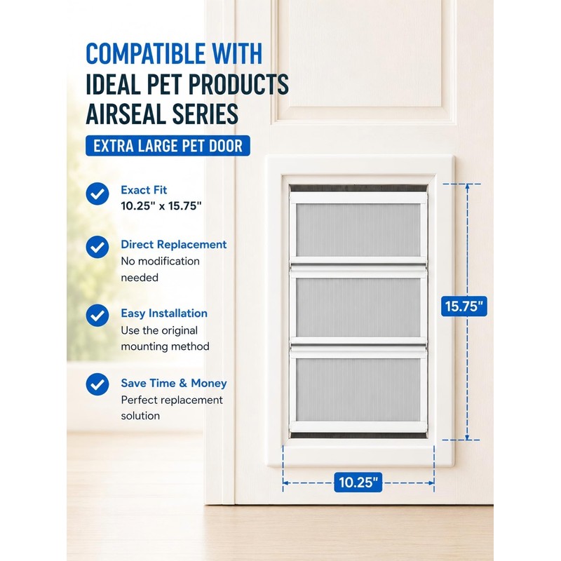 3-Panel Airseal Pet Door Flap 10.25x15.75in XL, Metal Connection
