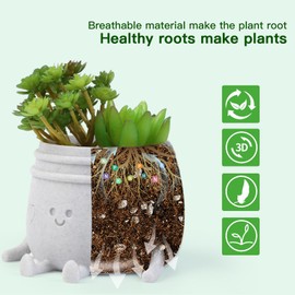 EcoBioPrint 3.5 Inch Decorative Plant Pot- Modern Indoor Funny Face Flower Pot for Cactus, Air Plants, Aloe Vera - Plant Gifts for Plant Lovers Teacher Appreciation Christmas