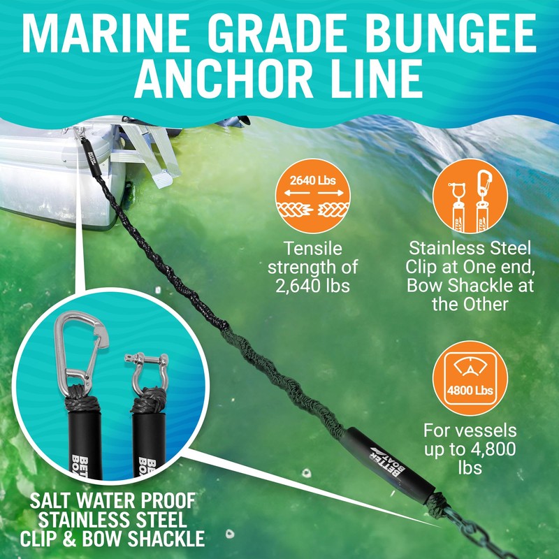 Bungee Anchor Rope, Elastic Snubber Anchor Line, 14 ft to
