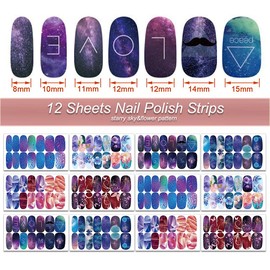 Nail Polish Strips Starry Star Style, DANNEASY 12 Sheets Adhesive Nail Stickers Gradient Nail Wraps for Women Manicure Kit 1Pc Nail File, Cuticle Stick