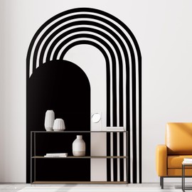 Black Arch Wall Decal Large Boho Arch Stripe Wall Decal Modern Minimalism Abstract Geometric Retro Peel and Stick Wall Decals for Bedroom Bed Sofa TV Cabinet 70.9 x 46.5 Inch(Black)