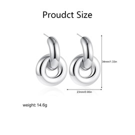 FFWTPY Women's Earrings Double Hoop Earrings Polished Round Stud Earrings for Everyday Jewellery Gift for Girls, Copper