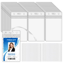 Oomcu 60 PCS Clear Plastic Luggage Tags Holders Bulk - Cruise ID Card Badge Label Tag Holder with Loops Straps for Suitcases, Backpacks, Travel, Office, Business Supplies,Baggage Name Tags (60)